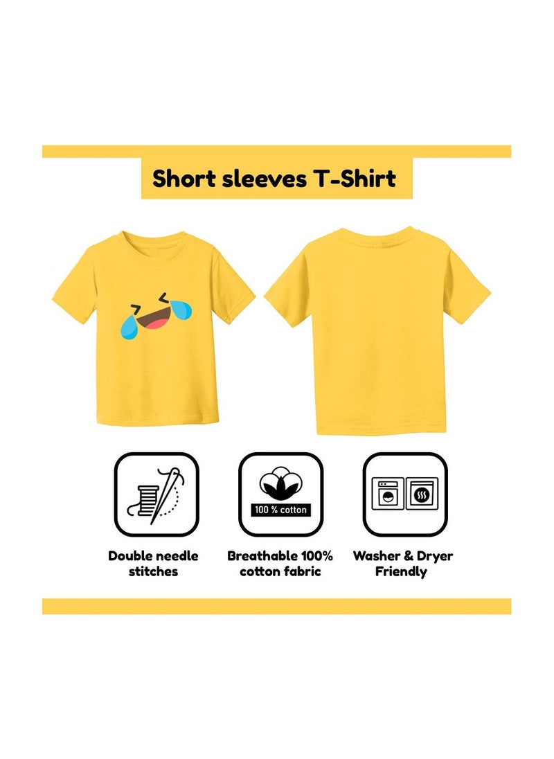 PRINTSHOP4ME - Kids Yellow Smiley Face Pack Of 2 T-Shirt And Cap Combo–Unisex Round Neck Short Sleeve Cotton T-Shirt - Image 1