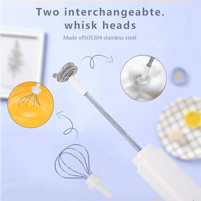 إكسفور جهاز خفق حليب صغير محمول للقهوة واللاتيه، خلاط حليب كهربائي لاسلكي محمول باليد مع خفّاقتين قابلتين للإزالة، 3 سرعات، صانع رغوة من الفولاذ المقاوم للصدأ لتحضير الكابتشينو وشاي الماتشا والمزيد - Image 2