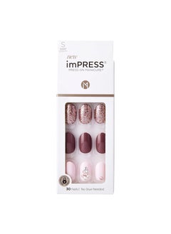 Impress KISS imPRESS No Glue Mani Press On Nails, Design, 'Reset', Multicolor, Short Size, Oval Shape, Includes 30 Nails, Prep Pad, Instructions Sheet, 1 Manicure Stick, 1 Mini File 
