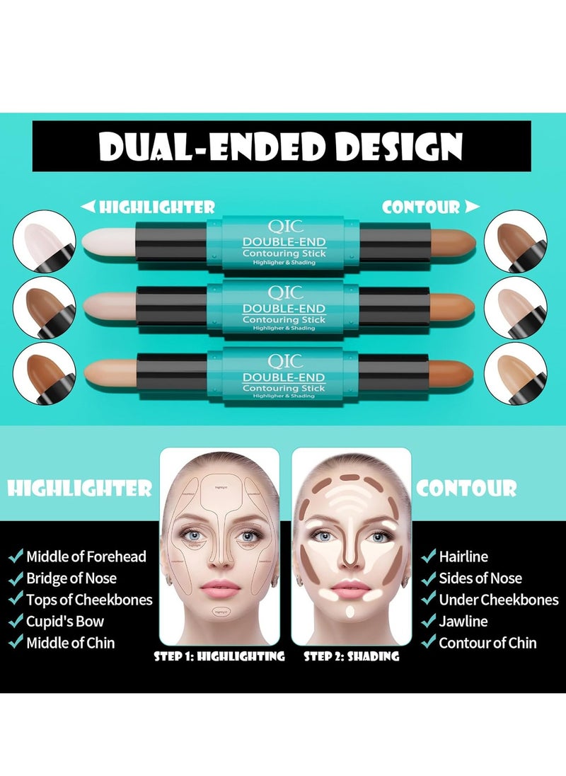 QIC - 2-in-1 Highlighter Contour Stick,Cool Toned Contour Stick,Makeup Highlighter Stick,Long Lasting Waterproof Bronzer Contour Pencil,Travel Cream Face Shaping Stick,03 - Image 1