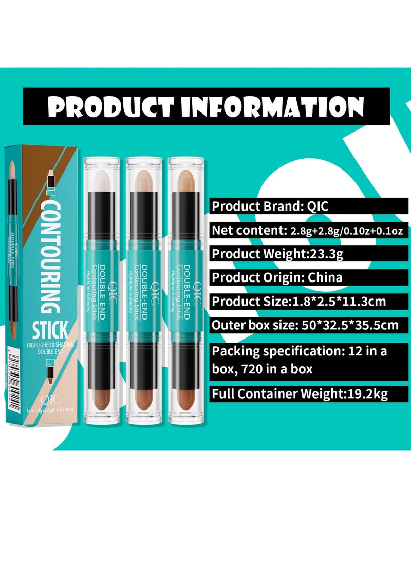 QIC - 2-in-1 Highlighter Contour Stick,Cool Toned Contour Stick,Makeup Highlighter Stick,Long Lasting Waterproof Bronzer Contour Pencil,Travel Cream Face Shaping Stick,03 - Image 1
