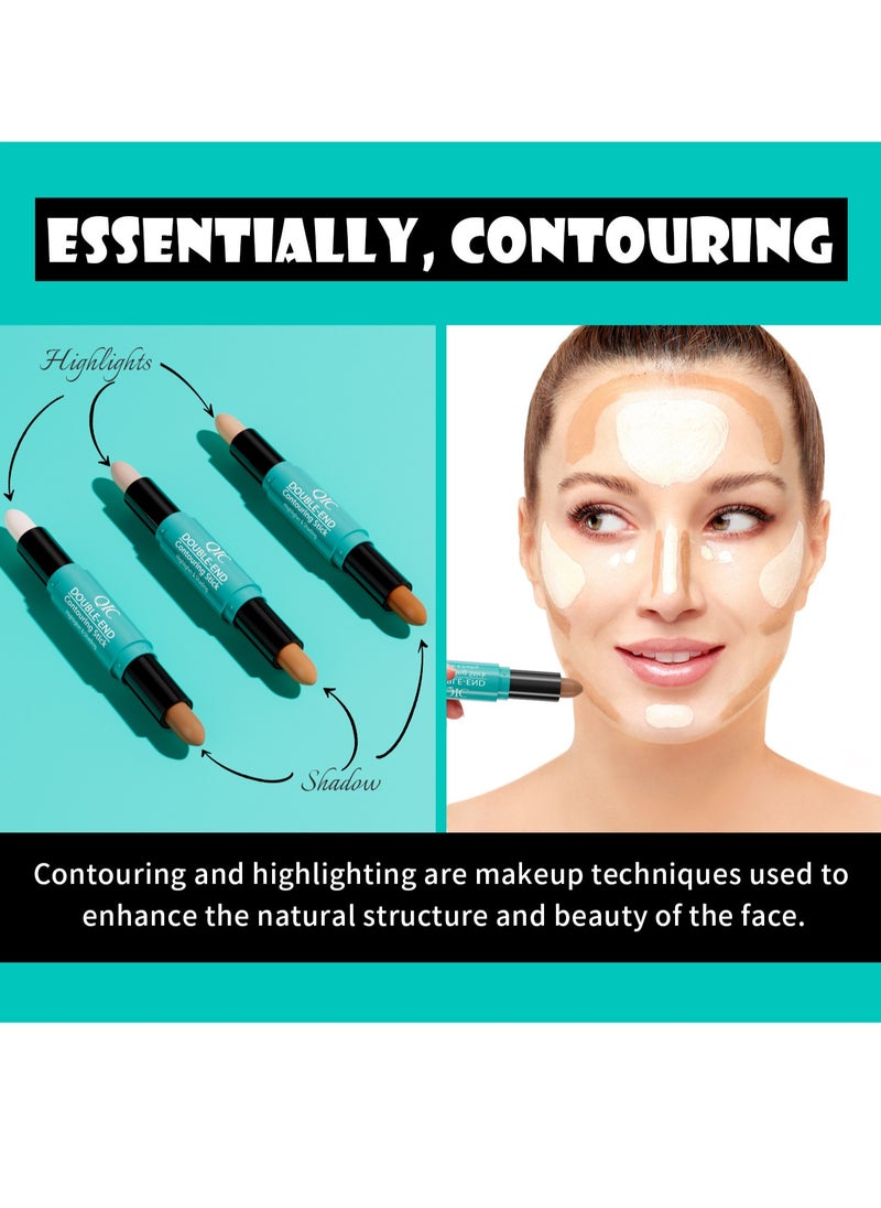 QIC - 2-in-1 Highlighter Contour Stick,Cool Toned Contour Stick,Makeup Highlighter Stick,Long Lasting Waterproof Bronzer Contour Pencil,Travel Cream Face Shaping Stick,03 - Image 1