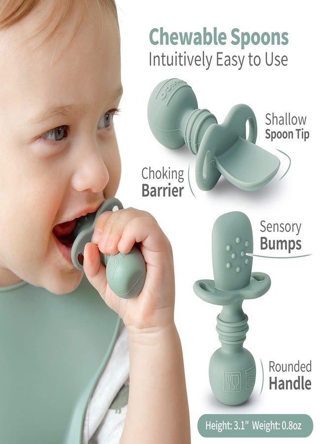 SAMiGO Silicone Baby Feeding Set, Baby Led Weaning Supplies, Suction Bowl Plate Bib Cup Self Feeding Spoons, Solid Food Eating Essentials, First Stage Utensils, 6+ Months - Image 4