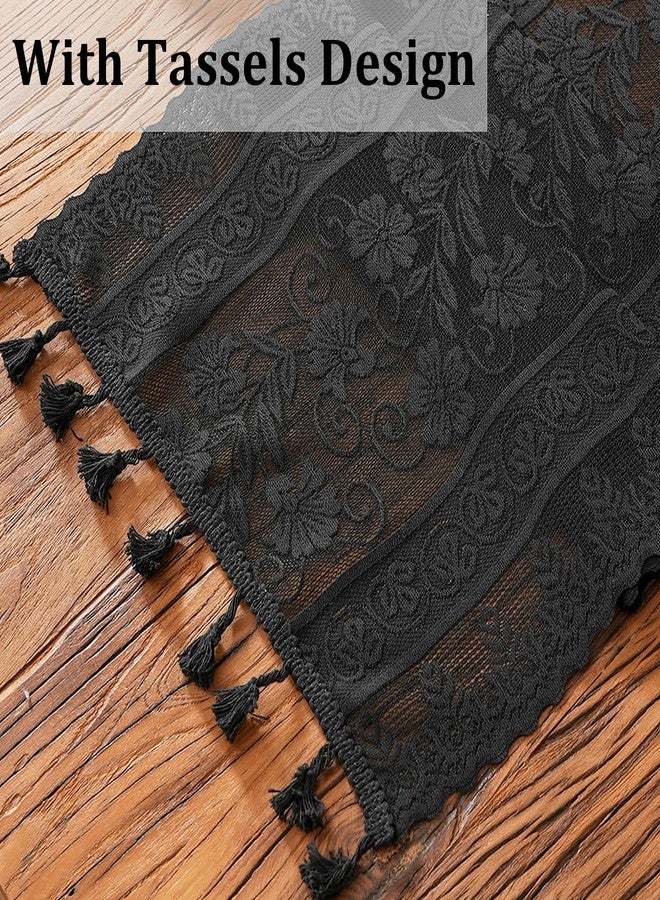 timecity Black Lace Table Runner Boho Table Runner with Tassels Vintage Rustic Table Runners for Kitchen Dining Home Table Decorations (12x89 inch,Tassel Included - Image 3