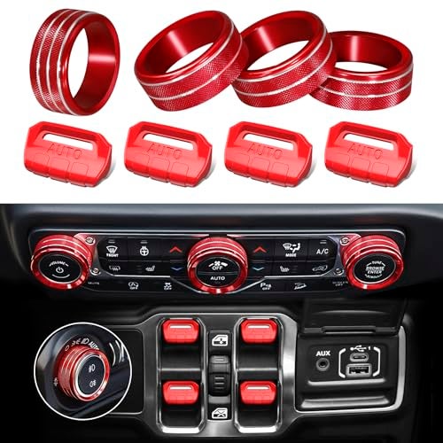 MOCHENT 8Pcs Button Knob Cover for Jeep Wrangler JL JLU 20182025 2026 Gladiator JT 20202025 2026 Accessories JL Window Switch Button Cover Volume Radio Air Conditioner Headlight Switch Knob Cover Red - Image 1