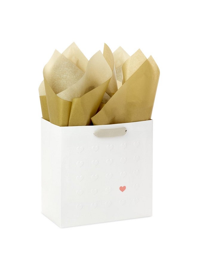 Hallmark Hallmark Signature Studio 7" Medium Gift Bag with Tissue Paper (Embossed Hearts, White, Pink, Gold) for Birthdays, Mother's Day, Baby Showers, Bridal Showers - Image 1