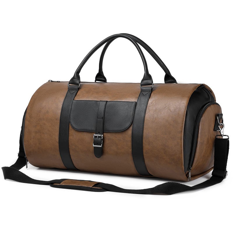 BOLOSTA Garment Duffle Bags for Travel with Shoe Compartment 2 in 1 Convertible Carry on Garment Bag for Men Business Foldable Suit Bag for Hanging Clothes Brown