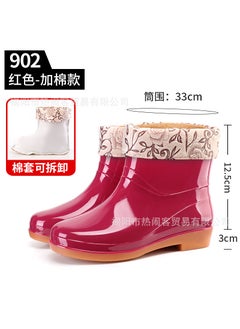 Womens Short Barrel Rain Boots Kitchen Waterproof Non-slip Running Shoes Special Offer Labor Saving Rubber Shoes China Made 902 red (with cotton sleeve)