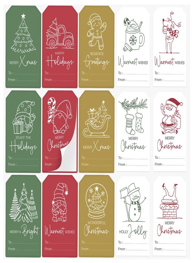AUDREE 210 Pcs Christmas Gift Tags Stickers - Self-Adhesive Red, Green & Gold Holiday Label Set - 15 Festive Designs for Xmas Gifts, Boxes, Cards & Wrapping - Image 1
