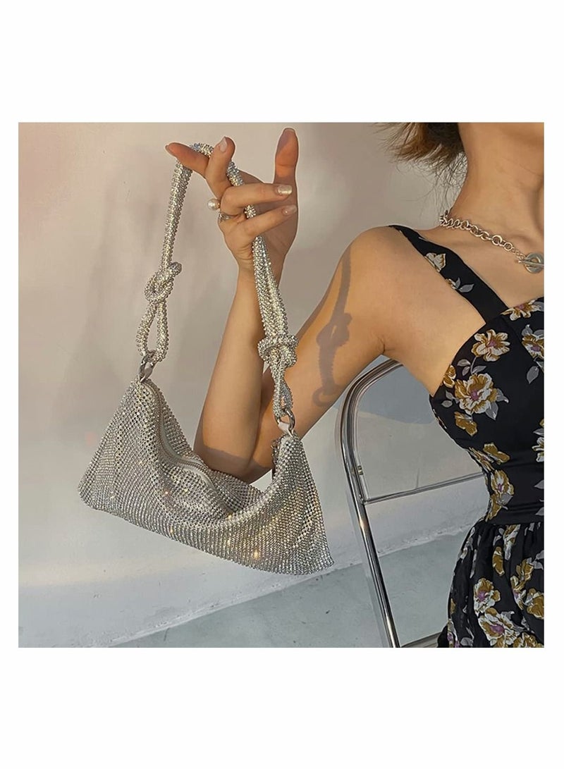 KASTWAVE Rhinestone Crossbody Bag For Women Silver Clutch Evening Handbag Purse Sparkly Purses Diamante Party - Image 3