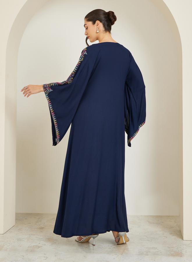 Amirah Navy Blue Embroidered A-Line Jalabiya - Image 5