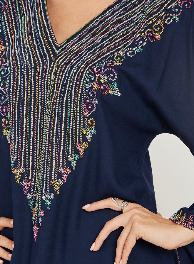 Amirah Navy Blue Embroidered A-Line Jalabiya - Image 4