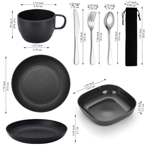 ReaNea Camping Utensils ReaNea Camping Plates and Bowls Set with Coffee Mug Travel Cutlery Include Spoon Fork Knife for Home Poolside Outdoor Picnic Camp - Image 3
