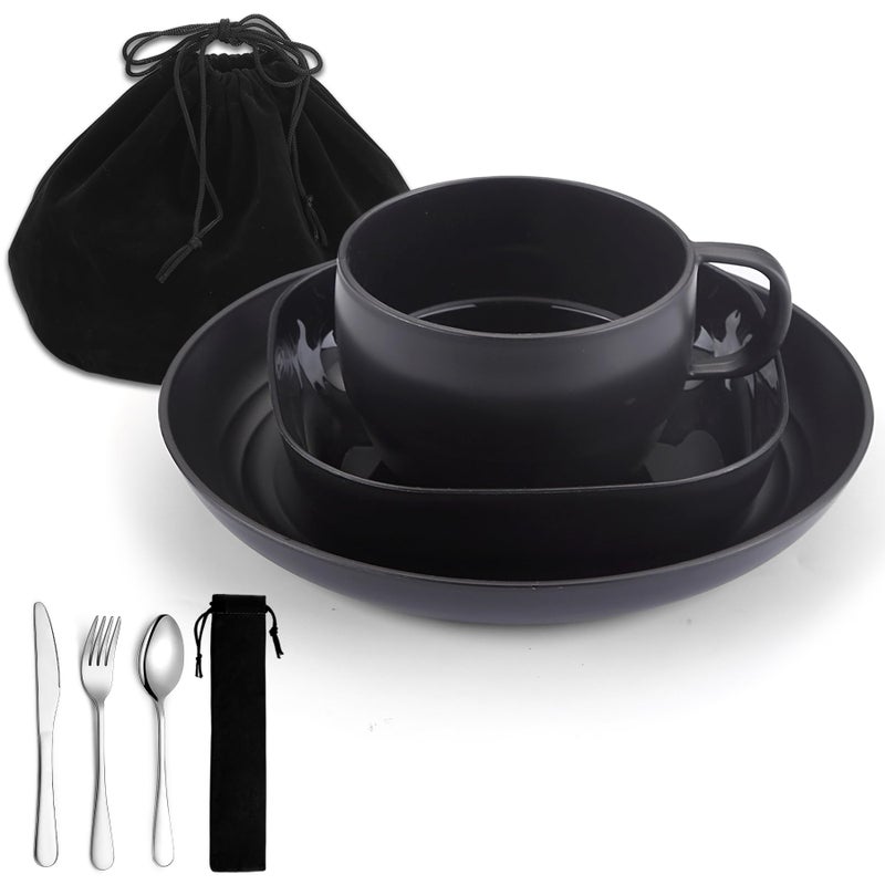 ReaNea Camping Utensils ReaNea Camping Plates and Bowls Set with Coffee Mug Travel Cutlery Include Spoon Fork Knife for Home Poolside Outdoor Picnic Camp - Image 2