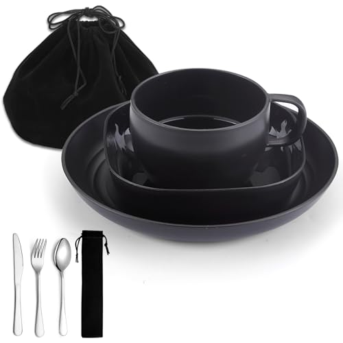 ReaNea Camping Utensils ReaNea Camping Plates and Bowls Set with Coffee Mug Travel Cutlery Include Spoon Fork Knife for Home Poolside Outdoor Picnic Camp - Image 1