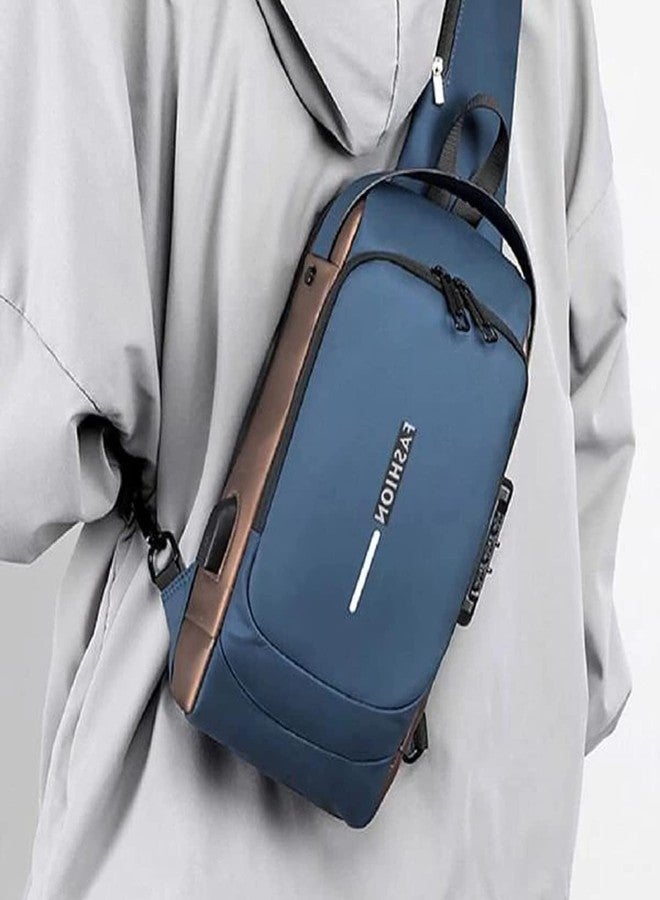 TS WITH TECHSUN Waterproof Polyester Slim Unisex Crossbody Sling Bag Chest Backpack Men's Shoulder Bag, Leisure Travel Handbag, Hard Shell Anti-Theft Chest Bag (Blue) - Image 4