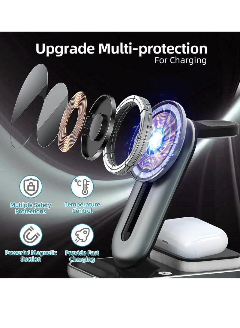 Wireless Charging Station Magnetic iPhone Charger 3 in 1 15W Fast Mag-Safe Charger Stand with QC3.0 Adapter for iPhone Samsung Galaxy Qi-Enabled Phone iWatch Ultra/8/7/6/5/4/3/2  - Image 4
