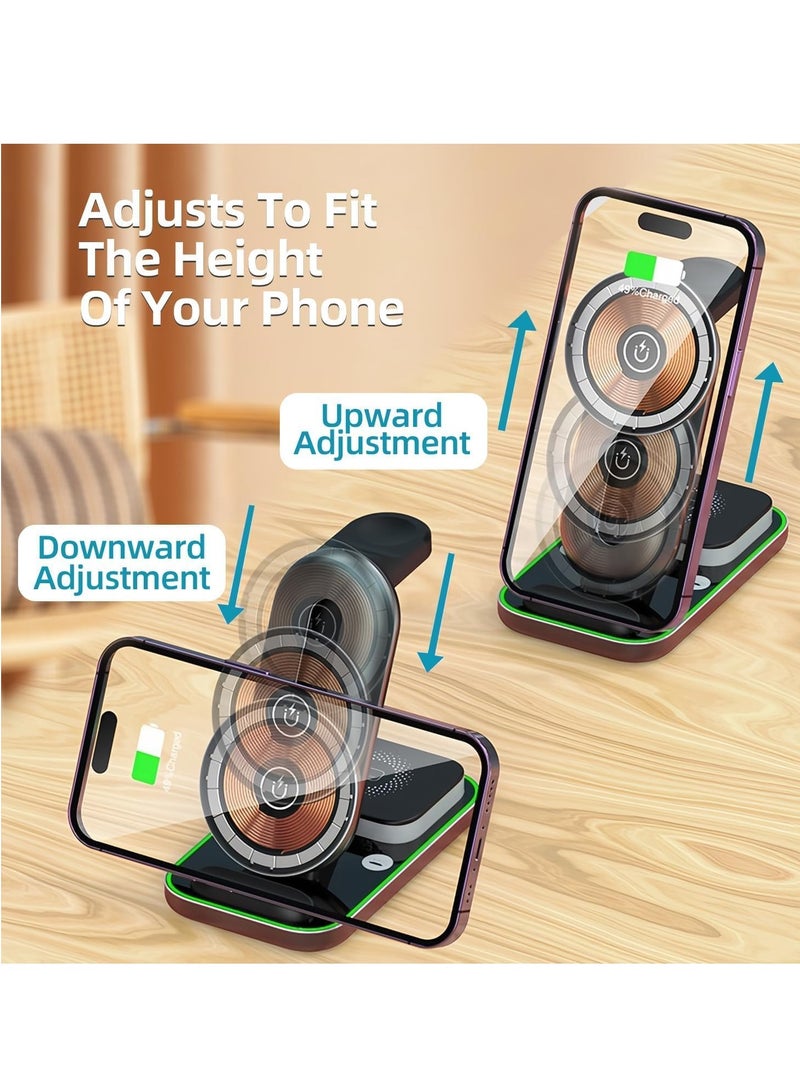 Wireless Charging Station Magnetic iPhone Charger 3 in 1 15W Fast Mag-Safe Charger Stand with QC3.0 Adapter for iPhone Samsung Galaxy Qi-Enabled Phone iWatch Ultra/8/7/6/5/4/3/2  - Image 5