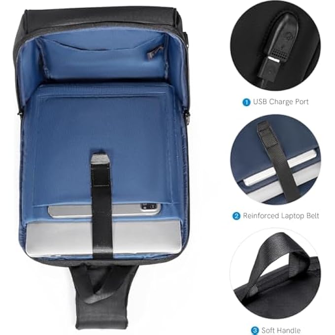 KINGSONS Laptop Sling Backpack Anti Theft Bag Hiking Daypack 13 Inch Waterproof Nylon Travel Bags for Men Single Shoulder Camping Dayback with USB Charging Port TSA Lock for Traveling - Image 2