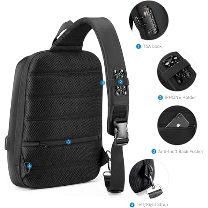 KINGSONS Laptop Sling Backpack Anti Theft Bag Hiking Daypack 13 Inch Waterproof Nylon Travel Bags for Men Single Shoulder Camping Dayback with USB Charging Port TSA Lock for Traveling - Image 5