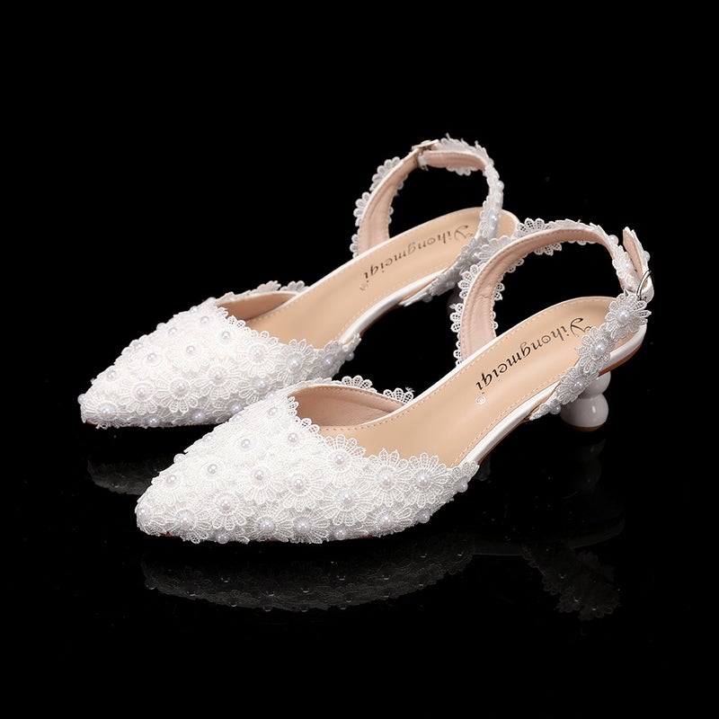 2025 High Heels Pearl Wedding Shoes Dress Accessories Banquet Wedding Shoes - Image 3