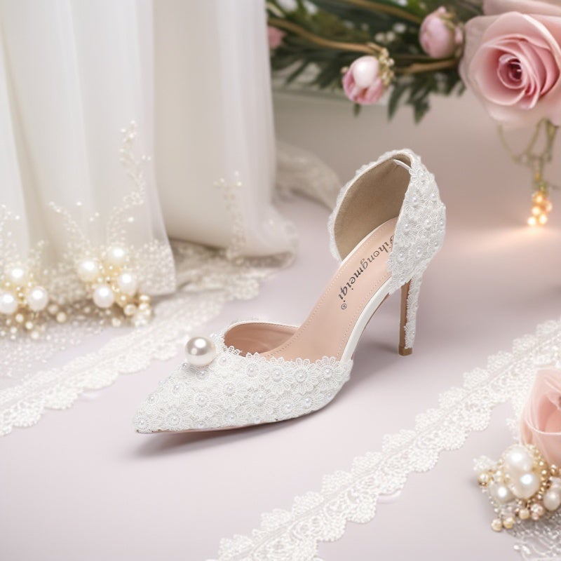 2025 High Heels Pearl Wedding Shoes Dress Accessories Banquet Wedding Shoes - Image 2