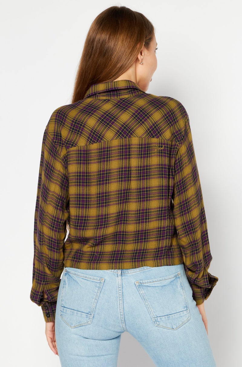 DIESEL Women Spread Collar Long Sleeve Plaid Shirts, Olive Combo - Image 3