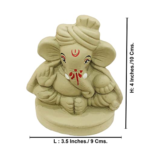 SHOPMEFAST Eco Friendly Handcrafted Clay/Mud Ganpati Murti Biodegradable Kacchi Mitti Ganesha Water Soluble Ganesh Idol for Ganpati Visarjan (H:4 Inch Small) - Image 5