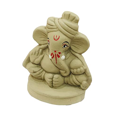 SHOPMEFAST Eco Friendly Handcrafted Clay/Mud Ganpati Murti Biodegradable Kacchi Mitti Ganesha Water Soluble Ganesh Idol for Ganpati Visarjan (H:4 Inch Small) - Image 2