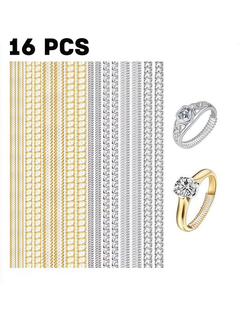 16 Pieces Invisible Ring Size Adjusters with Jewelry Polishing Cloth (Transparent, Gold) - Image 1