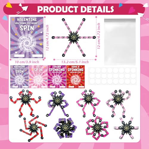 Bailiyake 24 Set Valentines Day Cards for Kids ClassroomFingertip Spinner Sensory Toys with CardsTransformable Chain Robot Fidgets Spinners ToyValentines Party Favors Classroom ExchangeSchool Games Prize - Image 5