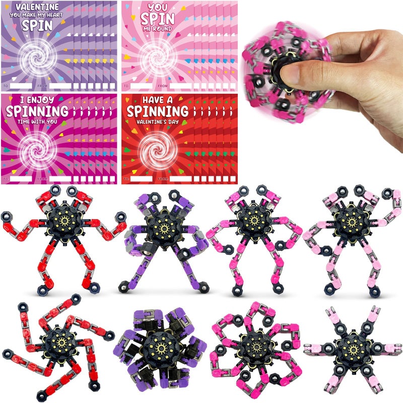 Bailiyake 24 Set Valentines Day Cards for Kids ClassroomFingertip Spinner Sensory Toys with CardsTransformable Chain Robot Fidgets Spinners ToyValentines Party Favors Classroom ExchangeSchool Games Prize - Image 3