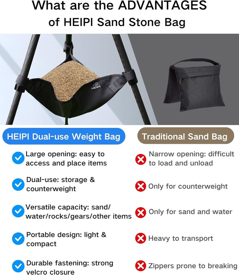 HEIPI Tripod Sand Bag for Tripod Heavy Duty Sandbag Tripod Weight Bag for Photography Hammock Adjustable on The Tripod Legs - Image 3