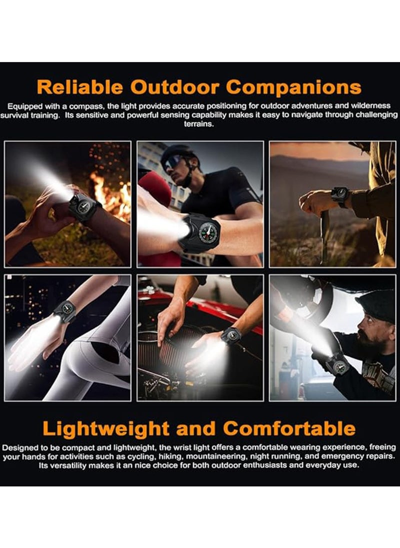 Wrist Flashlight with Compass, Portable Rechargeable Wrist Lamp with 5 Lighting Modes for Hiking Mountaineering Night Running