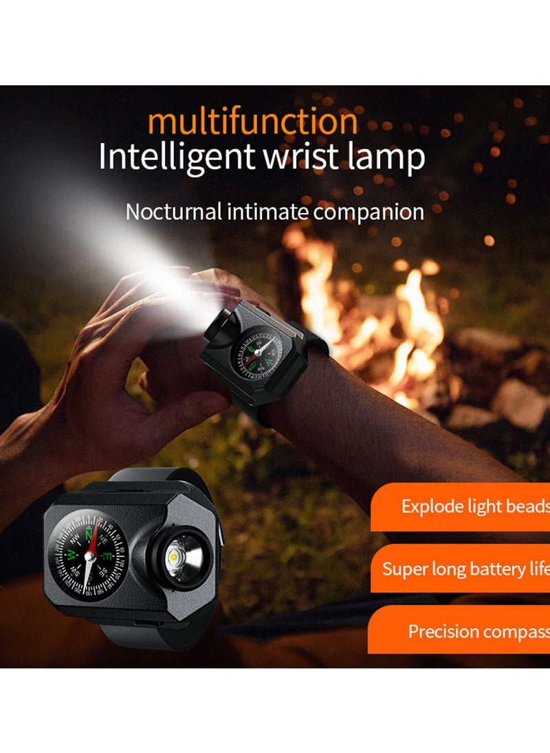 Generic Wrist Flashlight with Compass, Portable Rechargeable Wrist Lamp with 5 Lighting Modes for Hiking Mountaineering Night Running  - Image 1