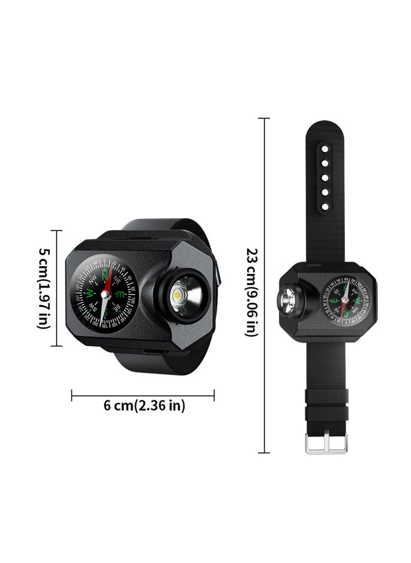 Generic Wrist Flashlight with Compass, Portable Rechargeable Wrist Lamp with 5 Lighting Modes for Hiking Mountaineering Night Running  - Image 3