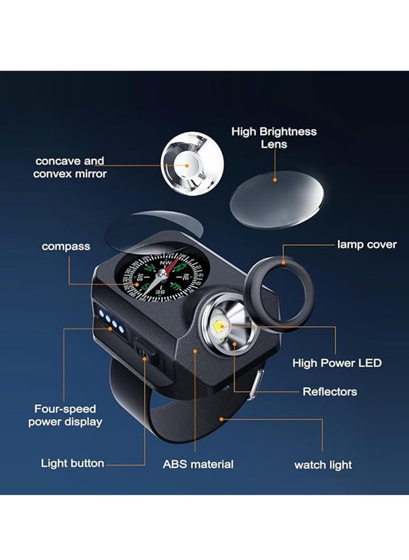 Generic Wrist Flashlight with Compass, Portable Rechargeable Wrist Lamp with 5 Lighting Modes for Hiking Mountaineering Night Running  - Image 4