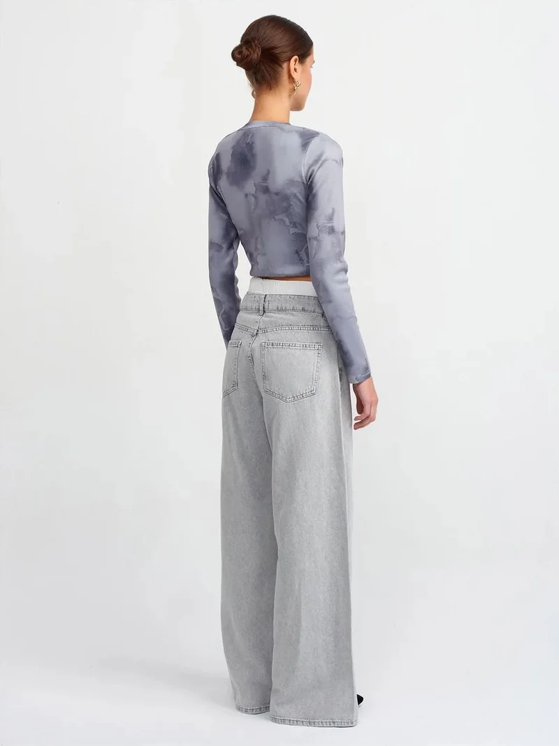 ديلفين Dilvin High-Waist Wide-Leg Cotton Denim Jeans