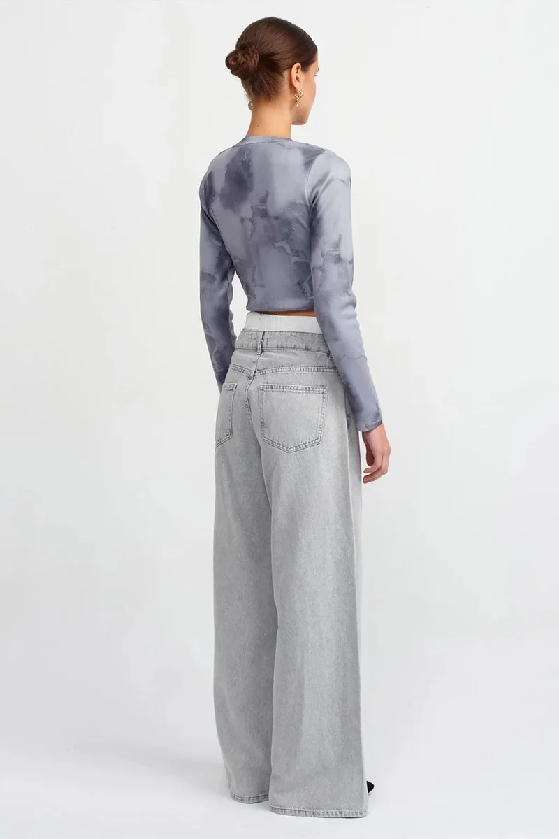 Dilvin Light Grey DILVIN High-Waist Wide-Leg Cotton Denim Jeans for Women | Best Price UAE