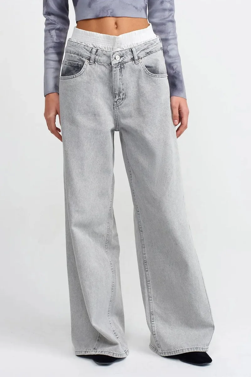 Dilvin Light Grey DILVIN High-Waist Wide-Leg Cotton Denim Jeans for Women | Best Price UAE
