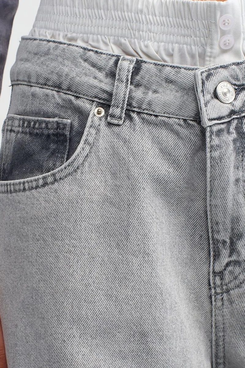 Dilvin Light Grey DILVIN High-Waist Wide-Leg Cotton Denim Jeans for Women | Best Price UAE