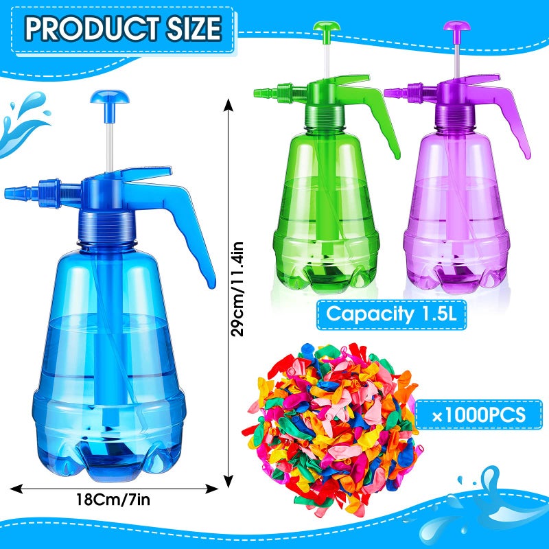 Junkin 3 Pcs Water Balloon Pump with 1000 Balloons, 3 in 1 Air and Water Balloon Inflator Portable Filling Station for Summer Themed Parties, Random Color - Image 2