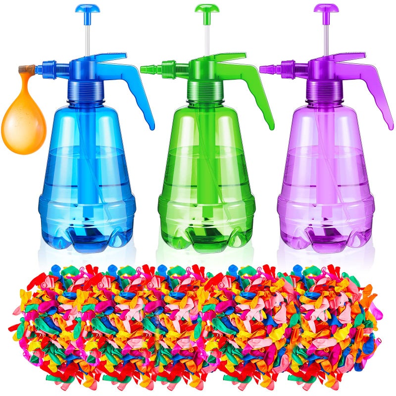 Junkin 3 Pcs Water Balloon Pump with 1000 Balloons, 3 in 1 Air and Water Balloon Inflator Portable Filling Station for Summer Themed Parties, Random Color - Image 1