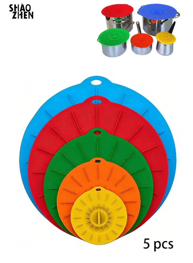 SHAOZHEN 5 Pack Silicone Lids, Microwave Splatter Cover, 5 Sizes Reusable Heat Resistant Food Suction Lids fits Cups, Bowls, Plates, Pots, Pans, Skillets, Stove Top, Oven, Fridge, BPA Free - Image 1