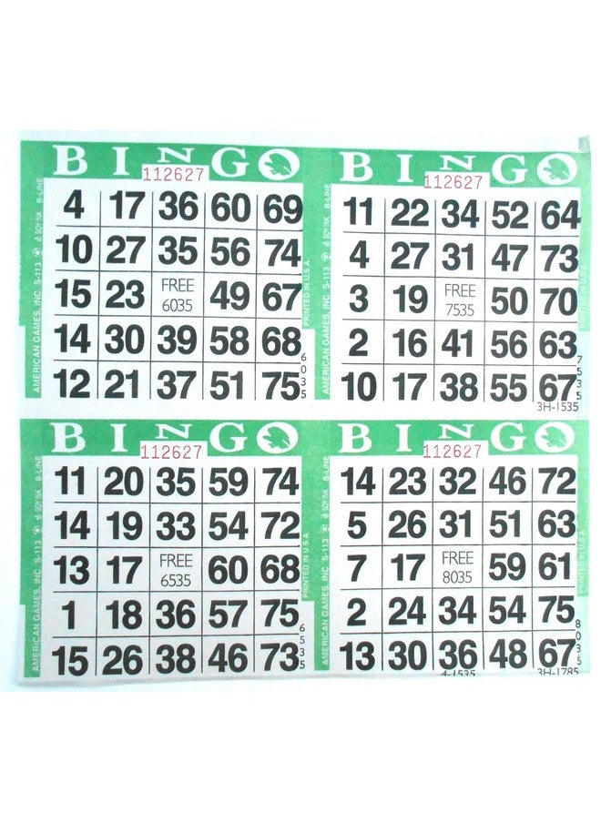 SmallToys 4 On Green Bingo Paper Game Cards 750 Sheets 8 Inch Square Size Disposable Sheet Made In Usa  - Image 1