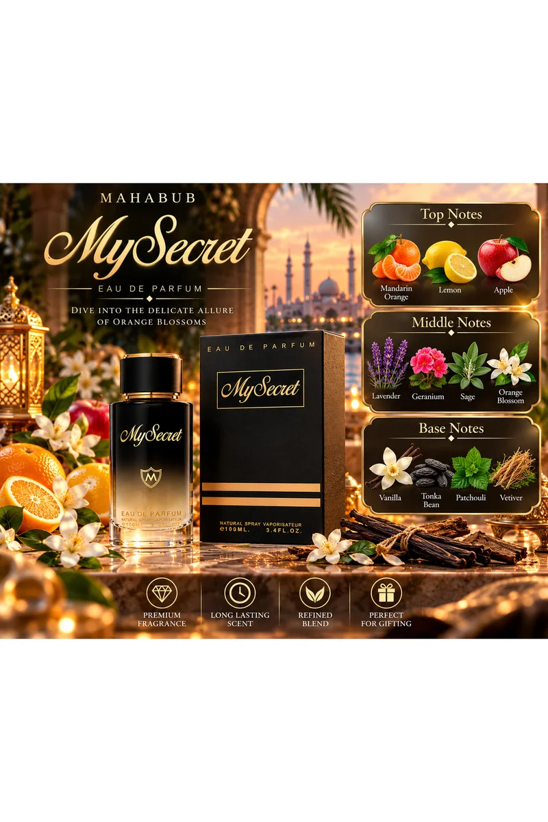 mahabub My Secret Eau De Parfum 100ml | Fresh Citrus, Floral & Woody Fragrance