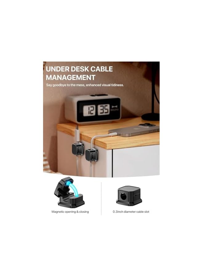 Green Tiger [10 Pack] Magnetic Cord Organizer, Cable Smooth Adjustable Easy Secure Cable Management, Wire Holder Keeper Organizer, Hide Or Organize Phone USB Charger Cable for Home,Office,Car,Desk - Black - Image 4