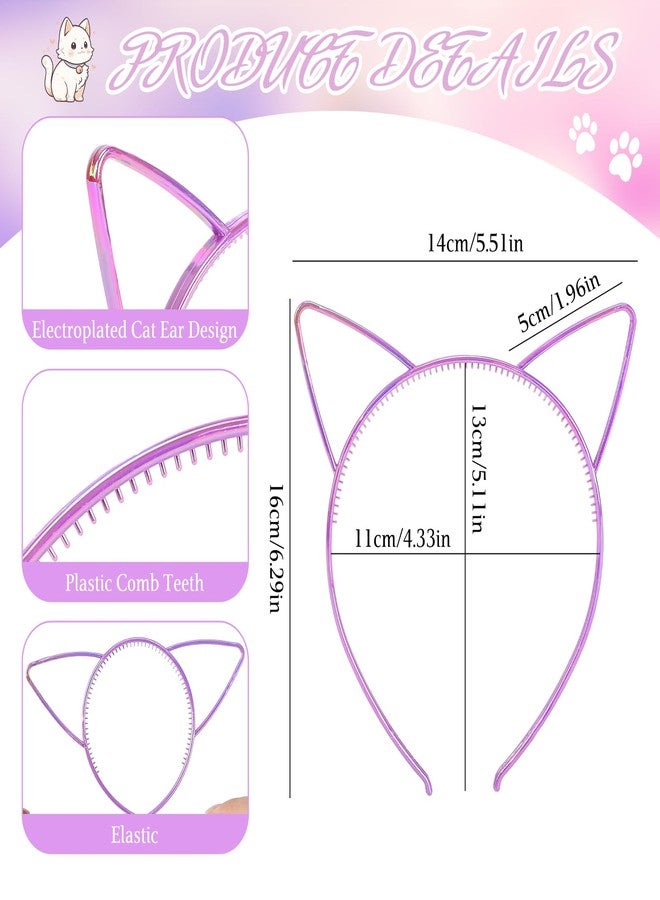 Candygirl Cat Ears Headband, 12 Pcs Electroplated Headbands Non Slip Hairbands for Girls Toddler, Cute Hairband for Cat Party Decorations, 6 Colors - Image 2