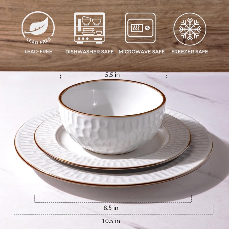 GBhome طقم أدوات مائدة خزفية GBHOME 12 قطعة أطباق وأوعية مزخرفة أنيقة من الحجر الخزفي هدية زفاف أو تدشين منزل آمنة في غسالة الصحون والميكروويف طقم أطباق لخدمة 4 أشخاص - Image 2