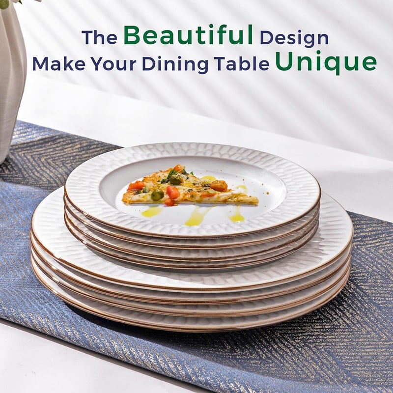 GBhome طقم أدوات مائدة خزفية GBHOME 12 قطعة أطباق وأوعية مزخرفة أنيقة من الحجر الخزفي هدية زفاف أو تدشين منزل آمنة في غسالة الصحون والميكروويف طقم أطباق لخدمة 4 أشخاص - Image 4